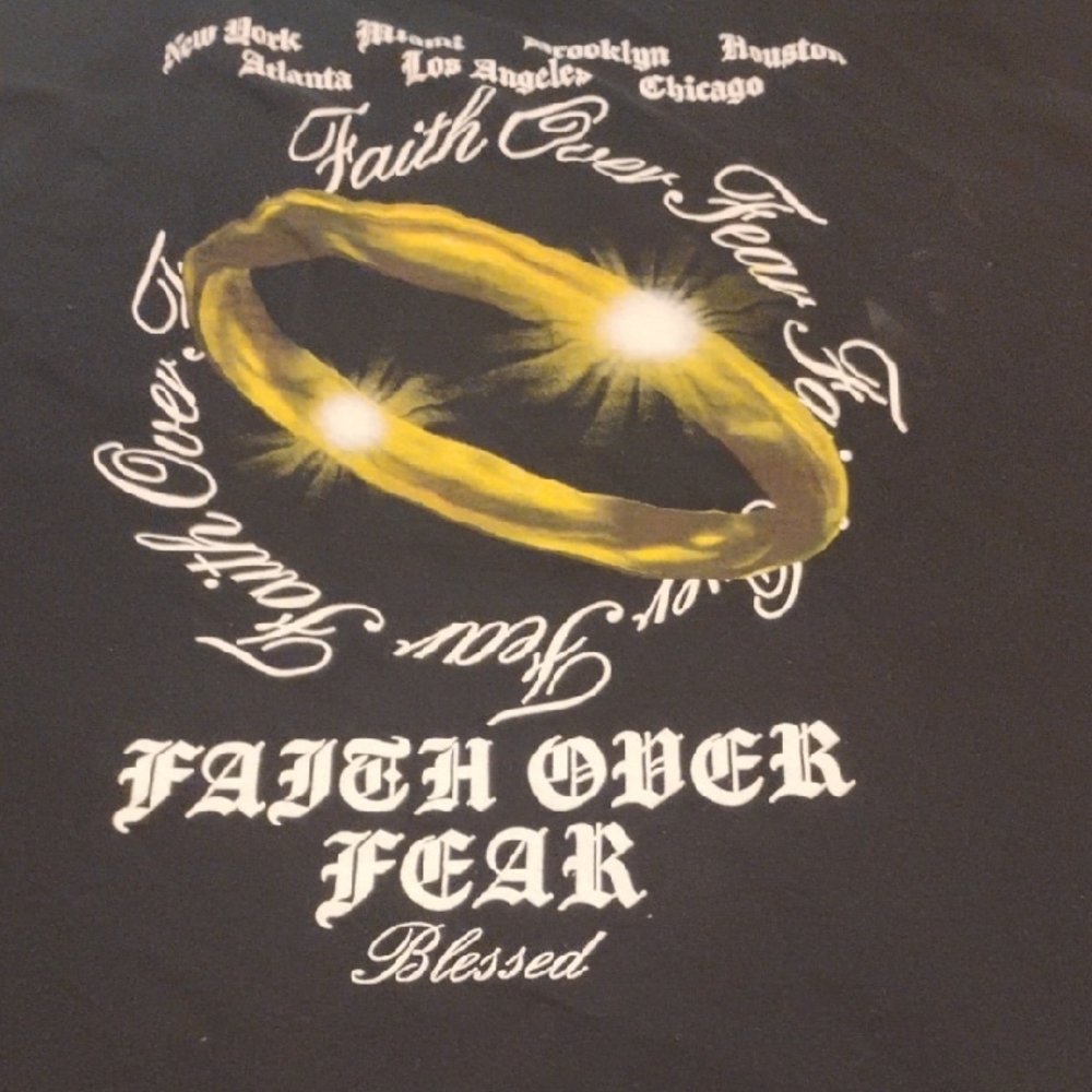 Black Graphic T-Shirt with Faith Over Fear Design